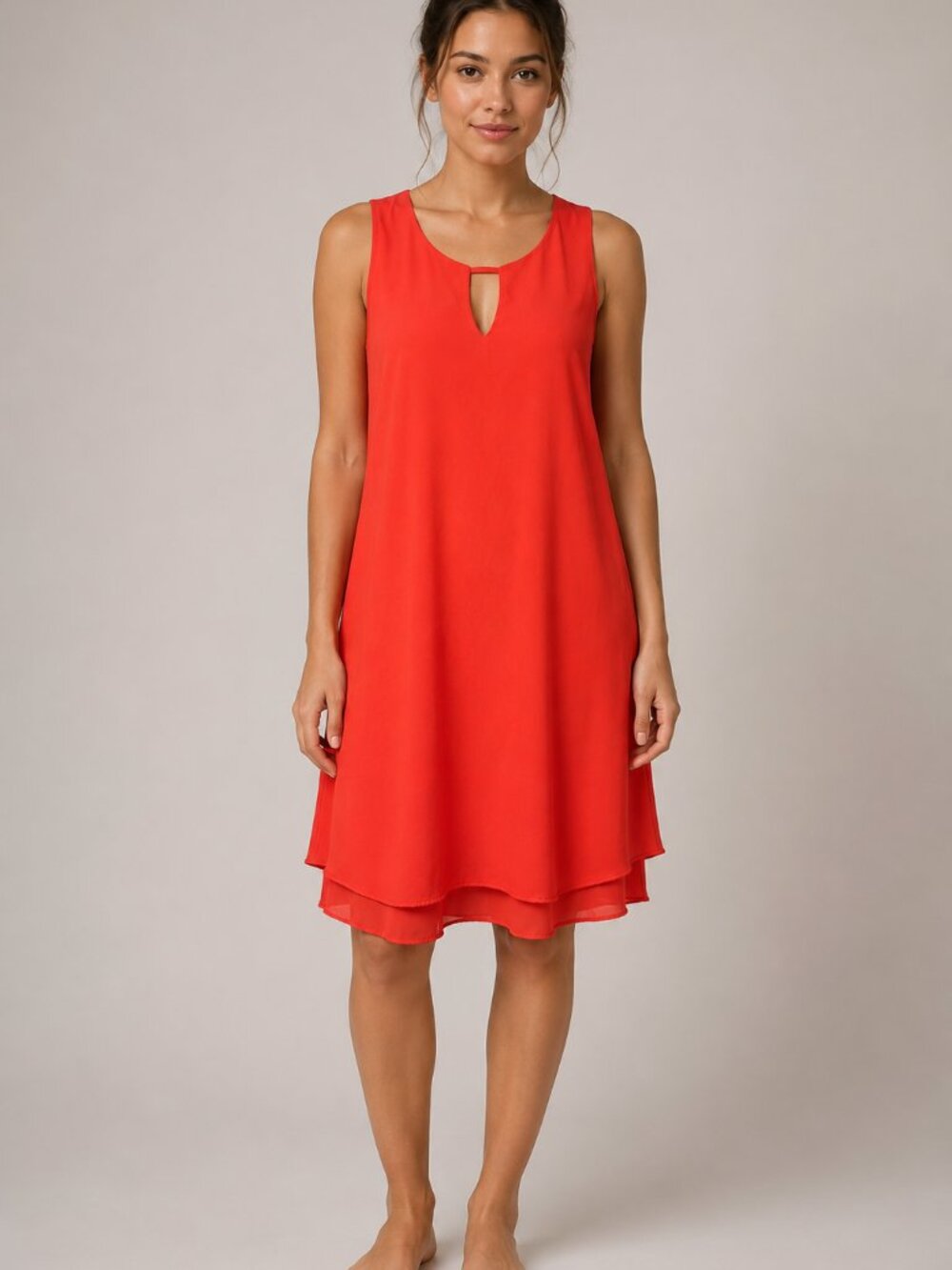 Everly Coral Red Keyhole Layered Shift Dress Women’s M Sleeveless USA